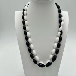Set of 2 Vintage Long Chunky Beaded Necklaces - Black and White